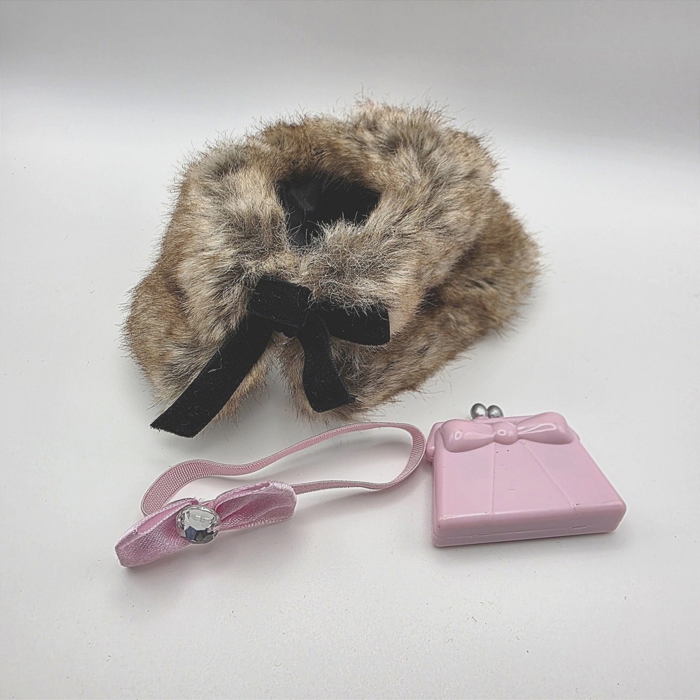 American‎ Girl dog Fancy Pet Outfit Faux Fur Stole Purse Bow complete